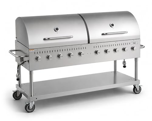 72" Stainless Steel Liquid Propane Outdoor Grill, Type 304 Rust-Resistant BBQ Grill with Removable Grease Tray, Commercial Catering Grill for Resorts, Patio and Outdoor Cooking, With Dome Lid