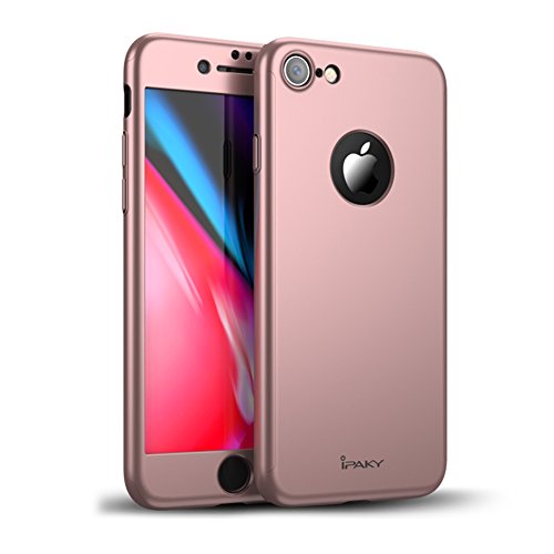 iPhone 7 Case, Rebex & Ipaky All-Around Protective Cover Thin Slim [Non-Slip] Dual Hard Case with Tempered Glass Screen Protector for iPhone 7 (Rose Gold)