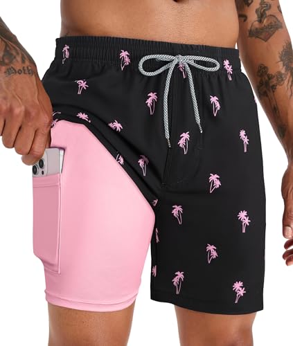 Image of APTRO Men's Swim Trunks with Compression Liner 5 Inch Bathing Suit Beach Swimsuits