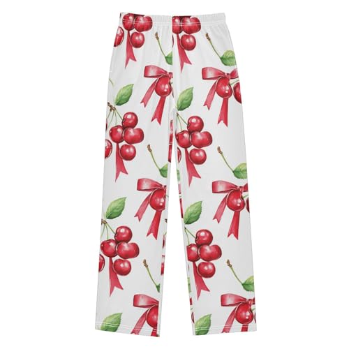 Pajama Bottoms, Cherries Pajamas Pant Sleep Long Pants Fruits Lounge Wear Elastic Waist Sleepwear Pjs