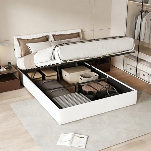 JiaOyu Letto imbottito 140 x 190 cm, Letto contenitore idraulico