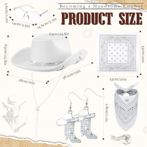 Image of Hercicy 4 Pcs Cowgirl Costume Set Cowboy Hat Sunglasses Bandana Earring Halloween Costume Accessories for Women Cosplay Party