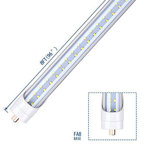 Single Pin T8 65W LED Tube Light Bulb 8FT Double Row LEDs,FA8 Base Led Shop Lights 150W Fluorescent Lamp Replacement Dual-Ended Power, Cool White 6000K, 7800LM, Clear Cover, AC 85-277V 12 Pack