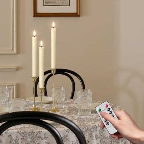 Image of Flameless Taper Candles with Remote, Set of 3 Real Wax LED Taper Candles Battery Operated with 3D Wick, Flameless Candlesticks for Halloween Christmas Holiday Decor(0.75 inchx9.8 inch)