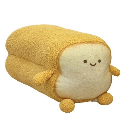 Image of DENTRUN Toast Plush Pillow, Soft Bread Shape Food Cushion for Hugging Decor | funny expression, sofa /bed cushion, soft plush, gift for kids /adults, room decor