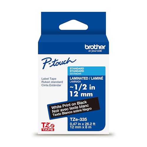 Cassette de ruban pour étiqueteuse TZ-335 écriture blanche sur fond noir de 12 mm