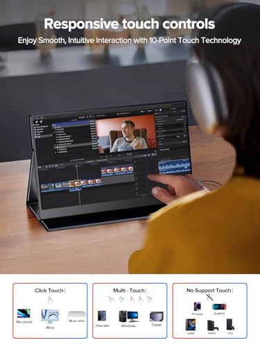 undefined EVICIV Portable Monitor Touchscreen 15.6 FHD 1080P IPS 10-Point Touch Screen Monitor & Speakers, HDMI USB C Eye-Care Travel External for Laptop Computer PC Phone Switch, VESA & Smart Cover の商品画像 1