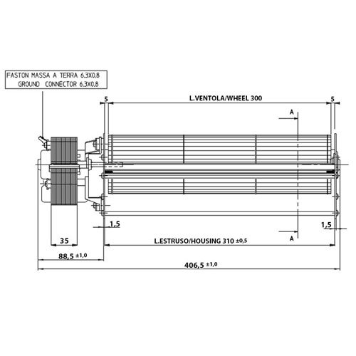 Easyricambi EMMEVI FERGAS 149502 - Motor ventilador tangencial de 406 mm - Boquilla 310 x 44 para estufas de pellets