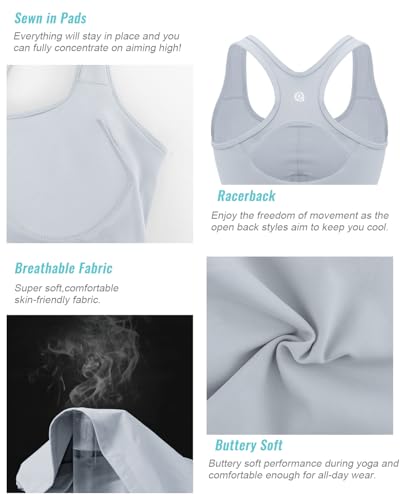 Image of RUNNING GIRL High Impact Sports Bras for Women - Square Neck Longline Workout Crop Tops with Built in Shelf Yoga Bra(BX3071Icy Grey,L)