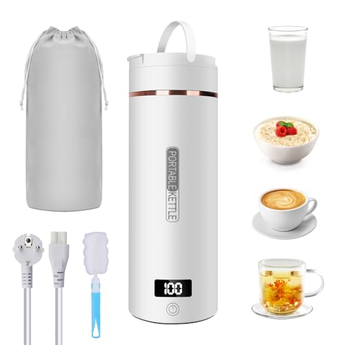 Hervidor de Agua Portatil, 450ML Mini Portátil Hervidor de Eléctrico, 3 en 1 Hervidor Eléctrico y Termo Hervidor de Viaje Doble Capa 316 Acero Inoxidable, para Camping, Aire libre