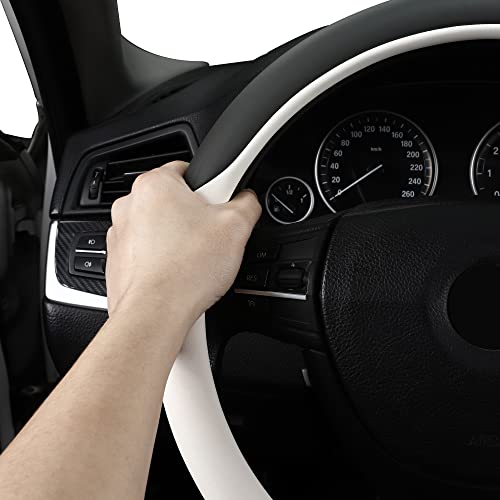 Image of Microfiber Leather 15 inch Universal Fit Car Steering Wheel Cover, Elastic Nonslip Breathable and Odorless, Grey & White