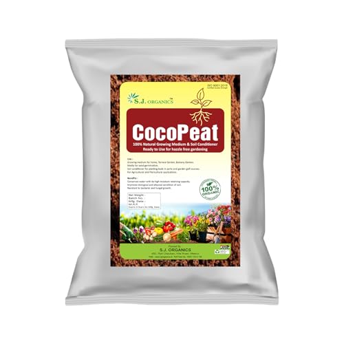 SJ Organics Cocopeat 5kg Ready to use Pack | Natural Coconut Coir Fibres | Organic Fertilizer for Home Gardening and Potted Plants