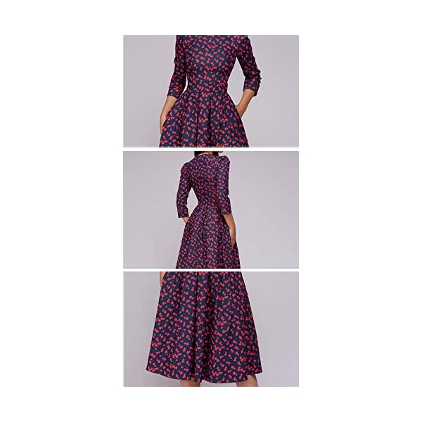 Simple-Flavor-Womens-Floral-Vintage-Dress-Elegant-Midi-Evening-Dress-34-Sleeves Simple Flavor Women's Floral Vintage Dress Elegant Midi Evening Dress 3/4 Sleeves (Red, M)