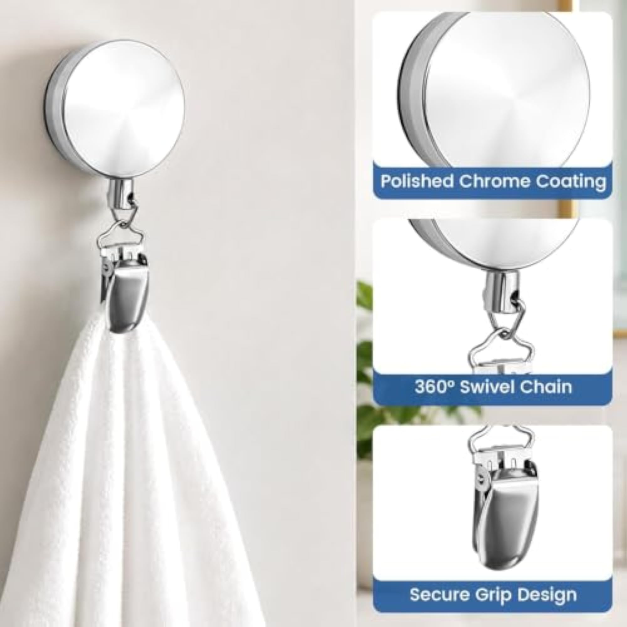 Self Adhesive Retractable Towel Clip for Kitchen and Bathroom