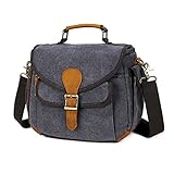 Camera Bag Camera Case Waterproof DSLR Camera Gadget Bag for Men and Women Camera Sling Bag Compact Camera Shoulder Crossbody Bag Case with Waxed Canvas Crazy Horse Leather (Grey)