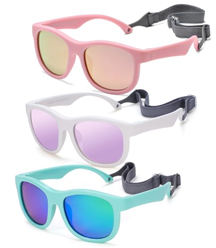 Flexible Polarized Baby Sunglasses with Adjustable Strap for Toddler Newborn Infant Age 0-24 Months