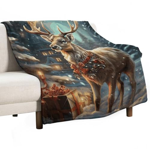 Couverture flanelle légère et confortable motif rennes lit - 2