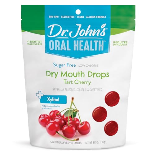 Dr. John’s Oral Health Sugar Free Candy, Healthy Dry Mouth Drops with Zero Sugar, Low Calorie Snacks, Keto Friendly Hard Candy Sweets, Tart Cherry, 24 Count, 3.85 OZ