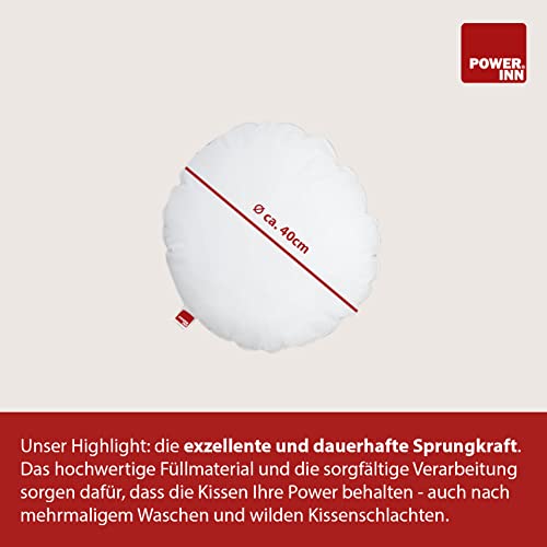 POWER INN – Innenkissen Baumwolle | 40 cm - Rund | Waschbares Kisseninlett als Dekokissen, Sofakissen und Kopfkissen | gefüllt mit Oeko Tex 100 Füllwatte (1, 40 cm)
