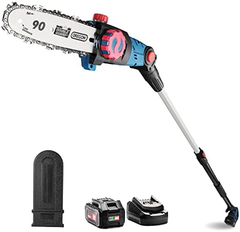 Enhulk Cordless Pole Saws for Tree Trimming, 13-Foot MAX Reach, 8-Inch Power Pole Saw 19.7 ft/s Cutting Speed With 20V 4.0Ah Li-ion Battery, Quick Charger, Oregon Bar for Pruning, Delimbing, Bucking