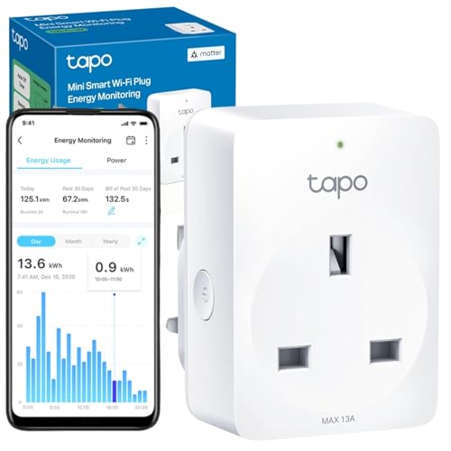 Tapo P110MA Smart Plug, Matter Certified Energy Monitoring, Alexa plug, Smart Home, Voice Control, Remote Control, Works with Alexa, Compact Size, Sch