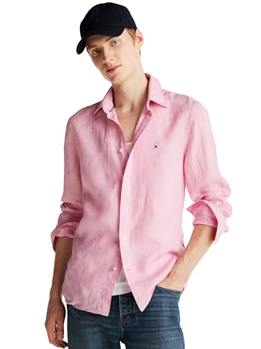 Image of Tommy Hilfiger Men's Long Sleeve Casual Linen Button Down Shirts in Regular Fit
