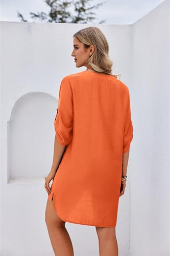 Image of Ekouaer Bathing Suit Cover Up for Women V Neck Button Down Swimsuit Coverup Beach Dress Shirt S-3XL