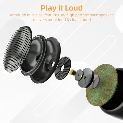 AUKSKY 2Pack Portable Mini Speaker, Bluetooth Tiny Speaker, Wireless Mini Speaker for Shower, Room, Bike, Rechargeable Battery, Built-in Microphone, Cute Mini Speaker with Strap to Carry, Black - Thumbnail 3