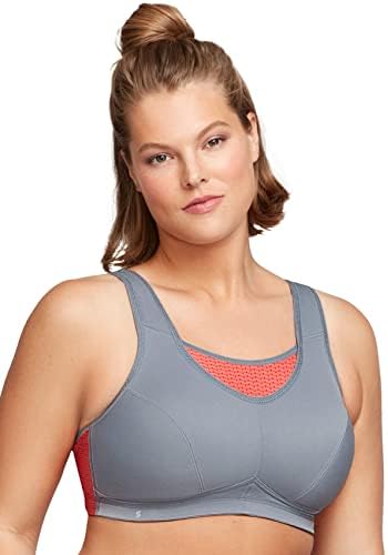 Full Figure Plus Size No-Bounce Camisole Elite Sports Bra Wirefree #1067 Gray/Coral