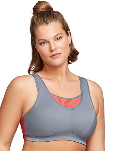 Full Figure Plus Size No-Bounce Camisole Elite Sports Bra Wirefree #1067 Gray/Coral #TOP16