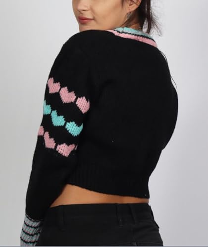 Image of Valentine's Day Cardigan Sweaters for Women Love Heart Print Button Down Cropped Cardigans Y2K Open Front Knit Sweater