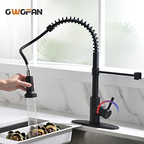 Owofan Black Kitchen Faucet Contemporary Spring Kitchen Sink Faucet With Pull Down Sprayer Single Handle Pull Out Kitchen Faucets With Deck Plate 866055R #TOP2