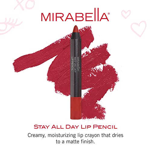 Mirabella Velvet Lip Pencil, Red - Stay All Day - Creamy, Moisturizing & Long-Lasting Retractable Matte Lip Liner & Jumbo Crayon Stick - Flawless Finish, Smudge Proof, And Paraben-Free #TOP1