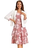 Allegra K Women's Dress Suit Sets 2 Pcs Chiffon V Neck Floral Print Contrast Panel Work Jacket Dresses Small White Pink