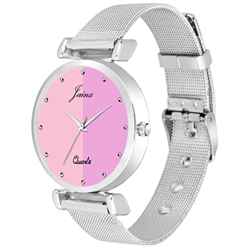 Image of jainx Silver Mesh Chain Analog Women Wrist Watch (Blue /Black /Silver /Pink /Green Color Dial)