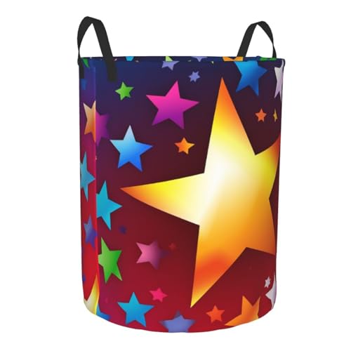 Colorful Star print Circular Hamper Waterproof Storage Bin Organizer Basket Laundry Hamper With Handles For Clothes Toys Medium