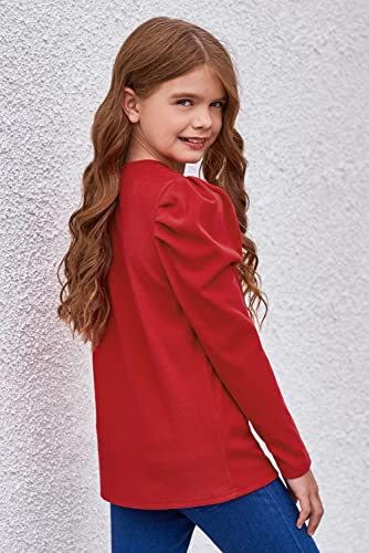 Image of blibean Tween Girls Puff Sleeve Shirts Stylish Fall Tops Size 4-15 Years Old