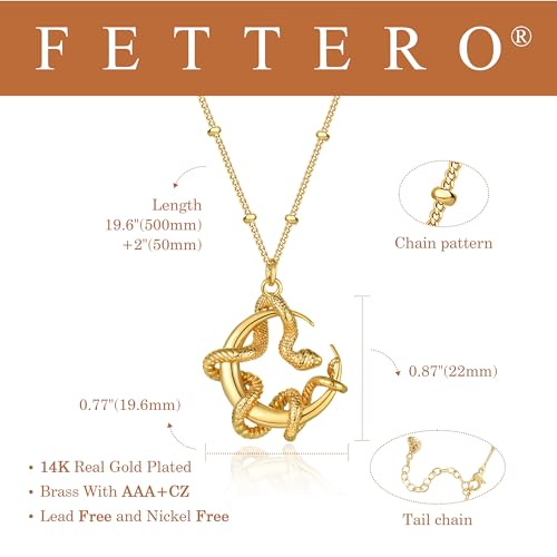 Fettero Gold Necklace for Women Snake Pendant 14K Gold Plated Charm Snake Animal Necklace for Everyday Jewelry4