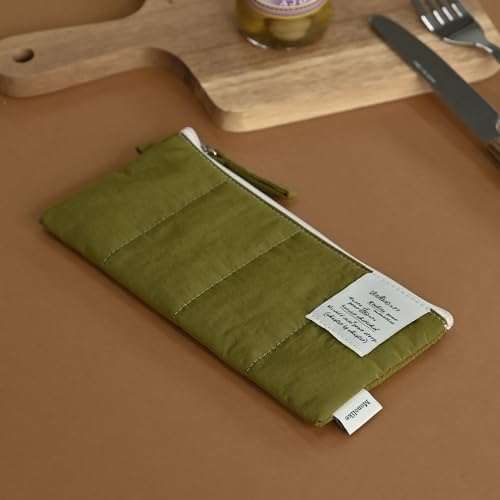 Image of Monolike Archive247 Cushion Pencil Case, 03. Olive - Pencil Pouch, Portable Pencil Bag, Pencil Case, Office Pouch case, Cushion, Soft, Vintage