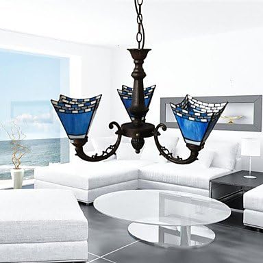 RayShop - 40W Antique Inspired Chandelier with 3 Lights - Blue Lampshade ( Voltage : 110-120V )