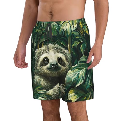 Men's Swim Trunks Bathing Suit Quick Dry Beach Board Shorts - Sloth Green Leaves Jungle Tropical2
