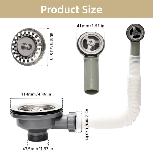 Miniatura 2 de Sopimusz Válvula De Desagüe Para Fregadero, Interfaz Redonda, Acero Inoxidable, 114 Mm, Con Rebosadero Redondo