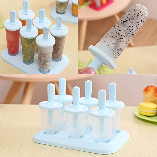 VANGOAL Popsicle Molds, 6 Popsicle Holder Popsicle Maker DIY Homemade Mini Popsicle Molds with Tray and Reusable Sticks for Ice Pop Frozen Yogurt Juice Fruit No Drip for Baby Kids (Small Blue) - Thumbnail 4
