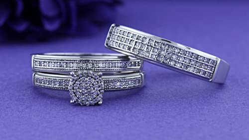 Dazzlingrock Collection 0.48 Carat Round White Diamond Cluster Trio Ring Set in 925 Sterling Silver3