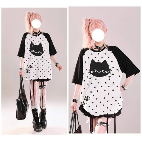 Image of Y2K Cutecore Kawaii Teen Shirt Coquette Harajuku Oversize Japan Cat Print Cute Tshirt Top Clothes