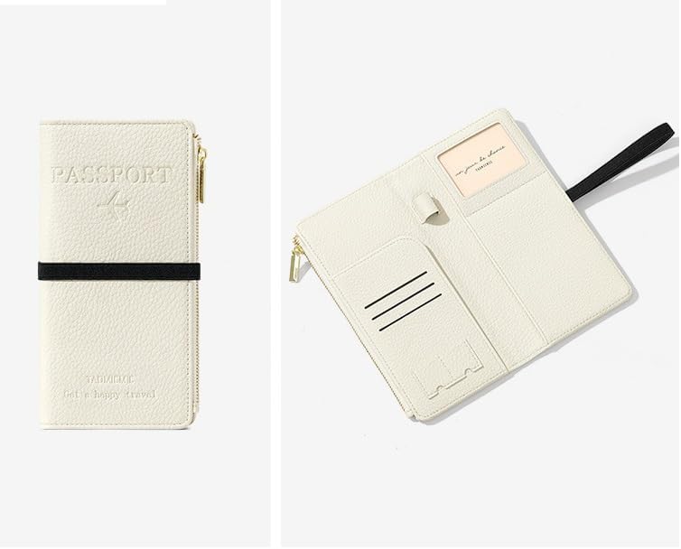 DOB SECHS Passport Holder for Travel Women RFID Blocking Leather Passport Wallet Travel Document Organizer Pouch Bag, Slim Passport Cover Case with Zipper Cash Pocket Purse+Card Slots+ID Window, White - Image 8