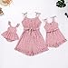 Mommy and Me Dresses Outfits Floral Print Adjustable Tie Strap Family Matching Removable Belt Jumpsuit Romper V/ Round Neck Sleeveless Summer Clothes for Mother and Daughter Pink Flower 6-9 Months
