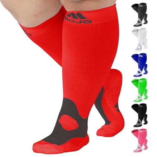 Compression Socks for Women and Men 20-30mmHg Wide Calf - Big and Tall Compression Support Stockings for Varicose Veins Circulation, Bariatric, Nursing - Red, 5X-Large - A601