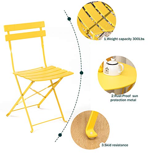 Grand patio 3-Piece Folding Bistro Set, 2 Chairs and 1 Table, Weather-Resistant Outdoor/Indoor Conversation Set for Patio, Yard, Garden-Yellow