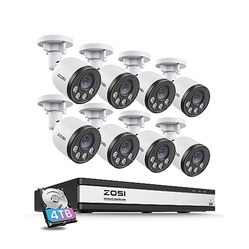 ZOSI 4K 16CH PoE Security Camera System with Audio, Night Vision, Smart Human Detection, Motion Alerts, 8pcs Outdoor Indoor PoE Wired Cameras, 16 Channel 4K 8MP NVR with 4TB HDD for 24/7 Rec